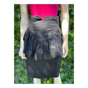 Vintage 80s Black Peplum Pencil Skirt 100% Cotton Sz 9